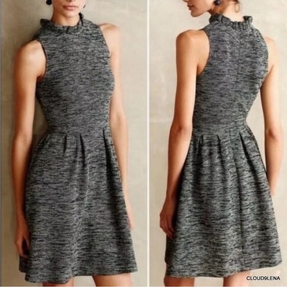 Ganni Anthropologie Pinnacle Textured Knit Ruffle Neck Dress with Pockets - Picture 2 of 9